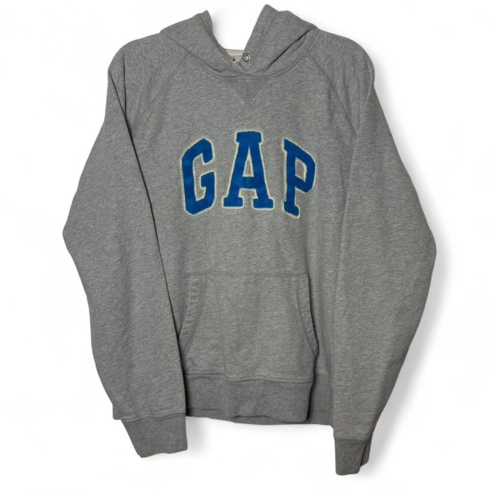 GAP Heather Gray Hoodie Sweatshirt with Royal Blue Logo XL